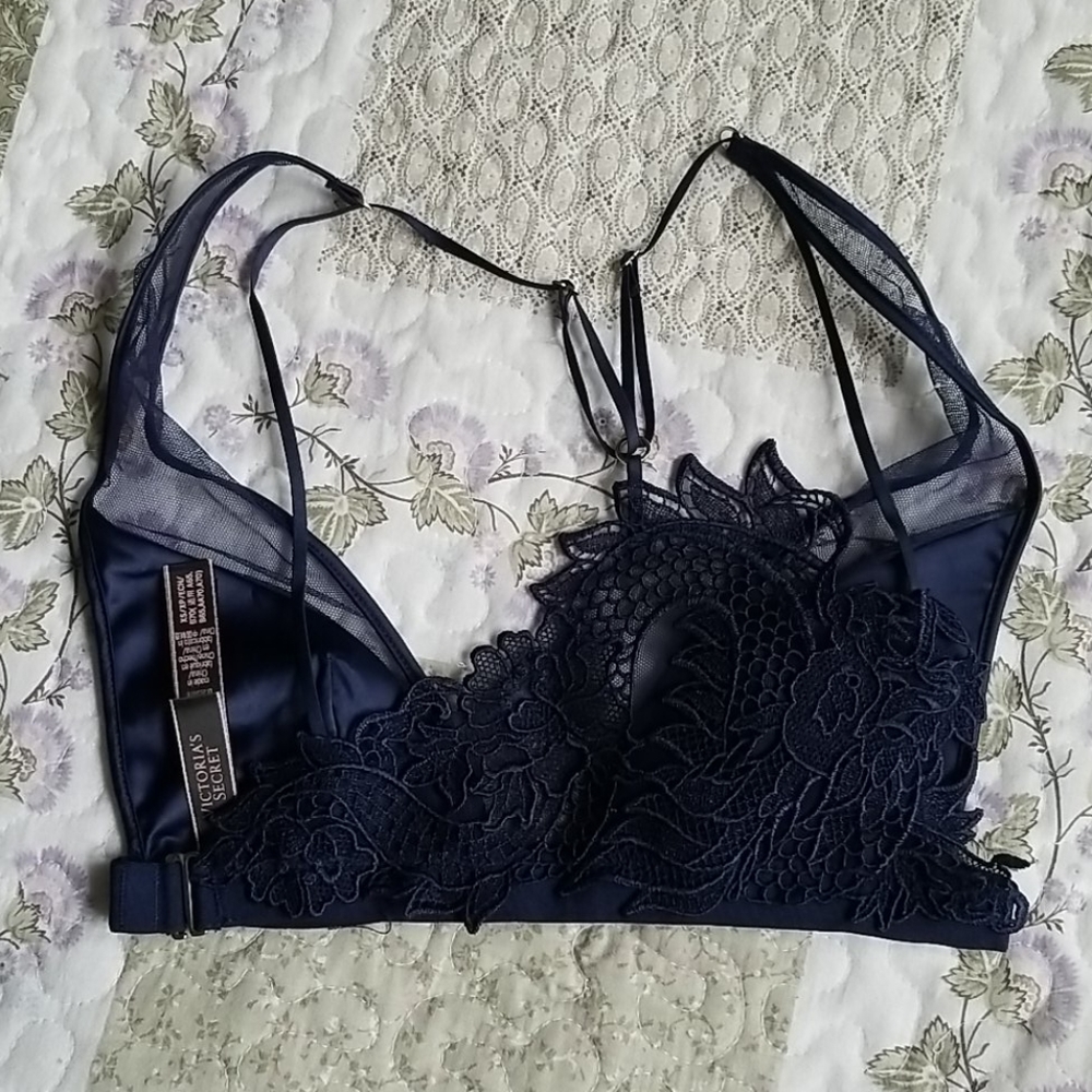 VS Luxe Lingerie Blue Dragon Lace Plunge Bra XS - Picture 9 of 11